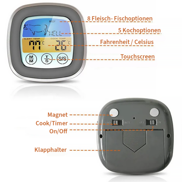 Digital Touchscreen Grill-Thermometer – Bild 3